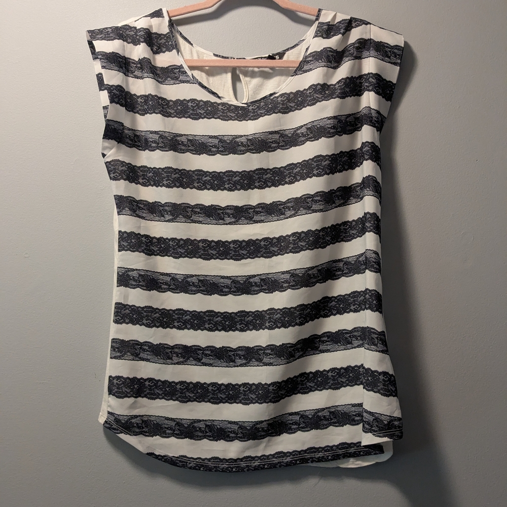 Express Black and White Striped Blouse
